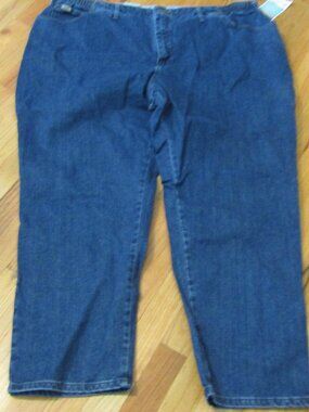 NWT WOMEN'S LEE STRETCH BLUE JEANS Size 28W Medium Elastic Sides Tapered Legs